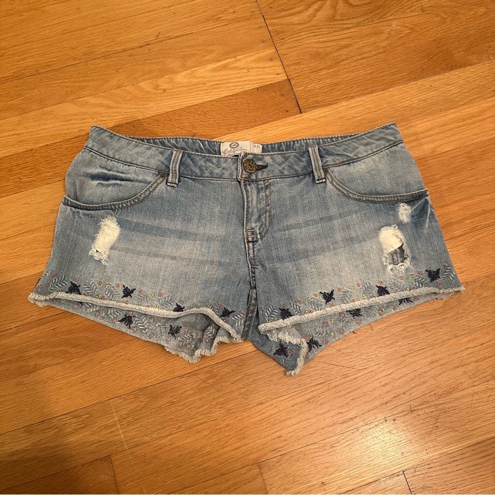 Pull&Bear Light Blue Embroidered Jean Shorts